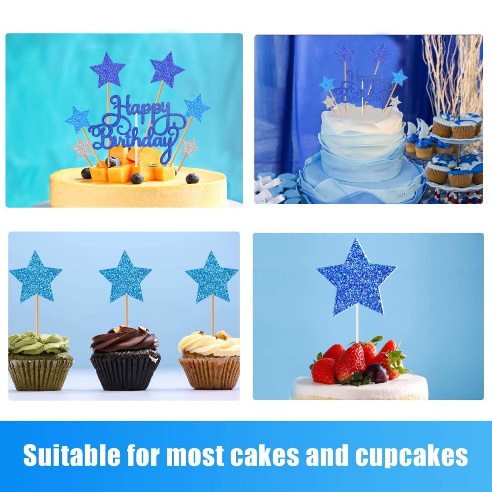 VAINECHAY Birthday Cake Decorations Happy Birthday Cake Toppers for Boy Men Girl Women Kids Blue Star Cupcake Decoration Baby Shower Party Silver - Image 7