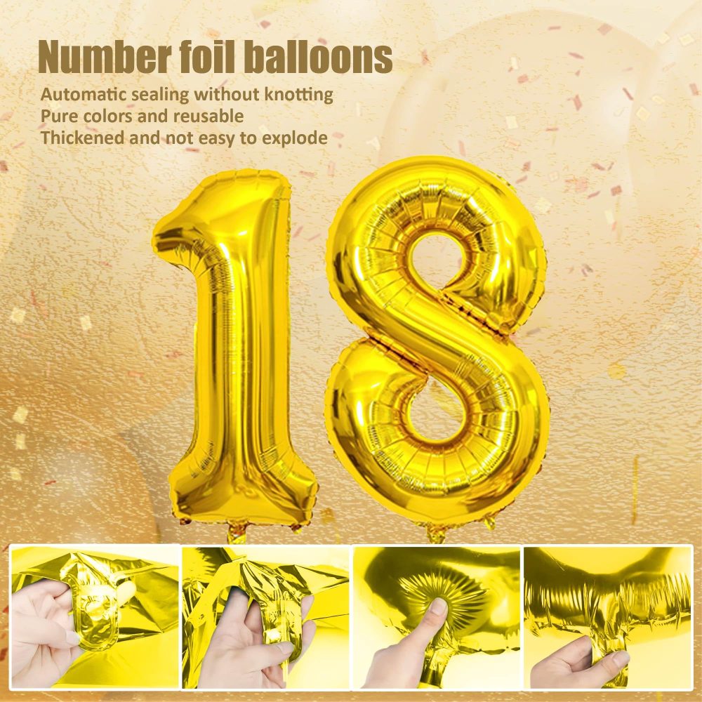 LKFDTW 18th Birthday Decoration for Girl, Gold Happy 18th Birthday Banner, 18th Birthday Balloons, Confetti Latex Balloon Tinsel Curtains Bunting for Women Party Supplies - Image 6