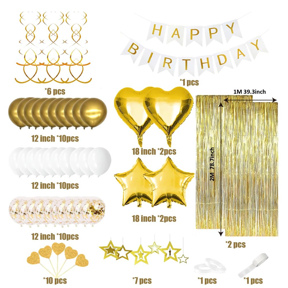 LKFDTW Gold Birthday Decoration, 64pcs Party Balloon Decor Set for Women & Girl, Happy Birthday Banner, Confetti Latex Balloon, Tinsel Curtains Bunting, Party Decorations Supplies Kit - Gold - Image 5