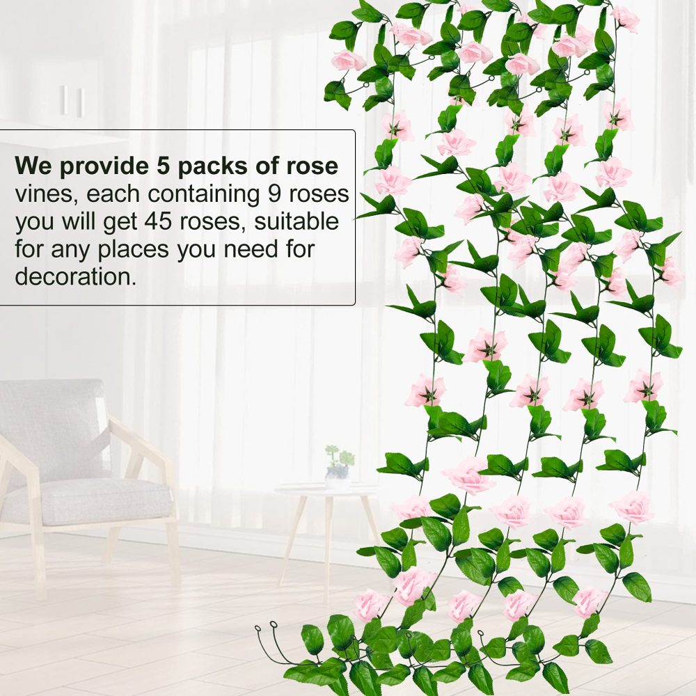 Huryfox Artificial Flowers Garlands - 5 Strand 230cm Long Artificial Flower Vines for Decorations, Faux Pink Rose Floral Arch with Realistic Design for Home, Garden, Indoor/Outdoor Weddings, Parties - Image 5