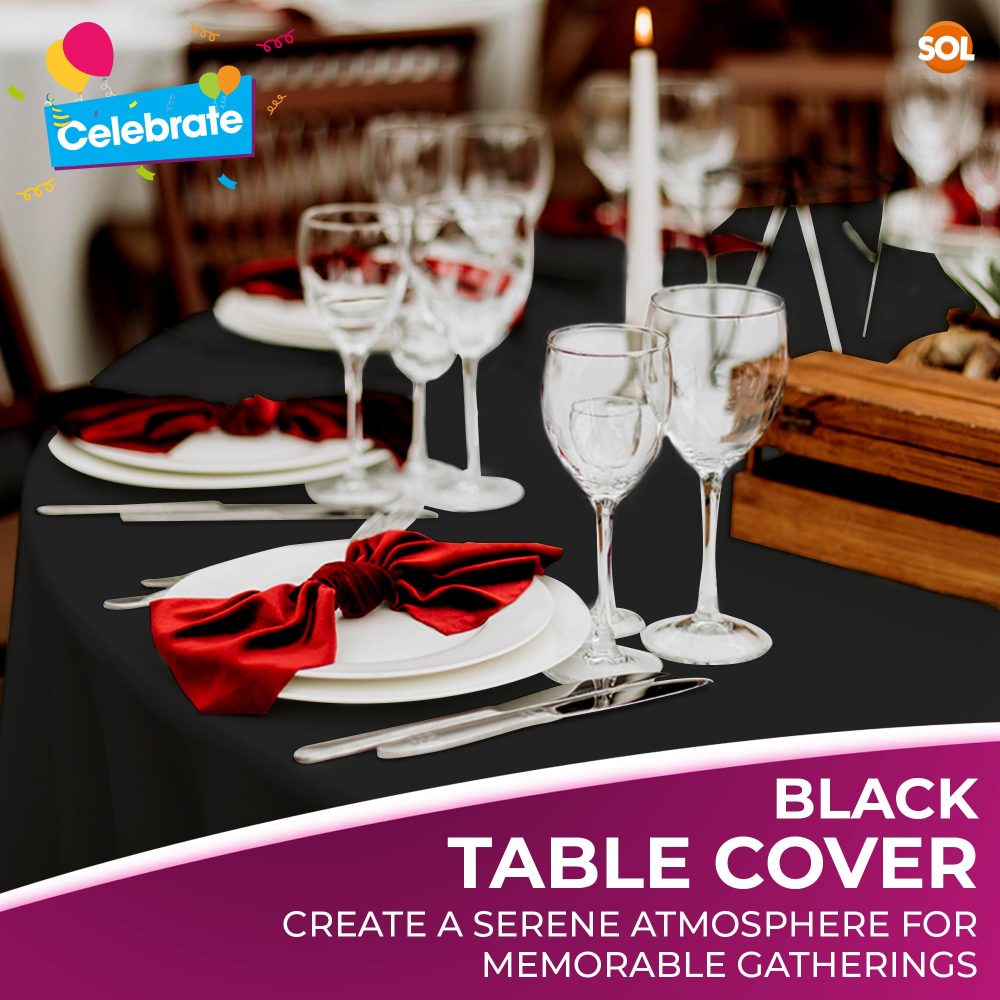 SOL 3pk Black Round Table Cloth Disposable | 140cm Halloween Party Round Tablecloths For Circular Table Cloth Round Table Cloths Circular Tablecloth | Black Round Table Cloth Black Round Tablecloth - Image 6