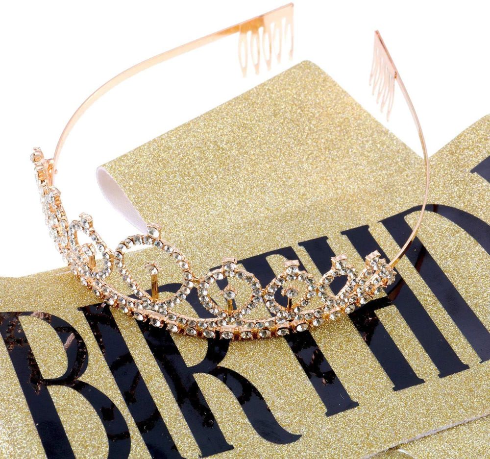 Leixi Birthday Queen Sash & Rhinestone Tiara Kit - 21st 30th Birthday Gifts Birthday Sash for Women Birthday Party Supplies (Gold) - Image 6