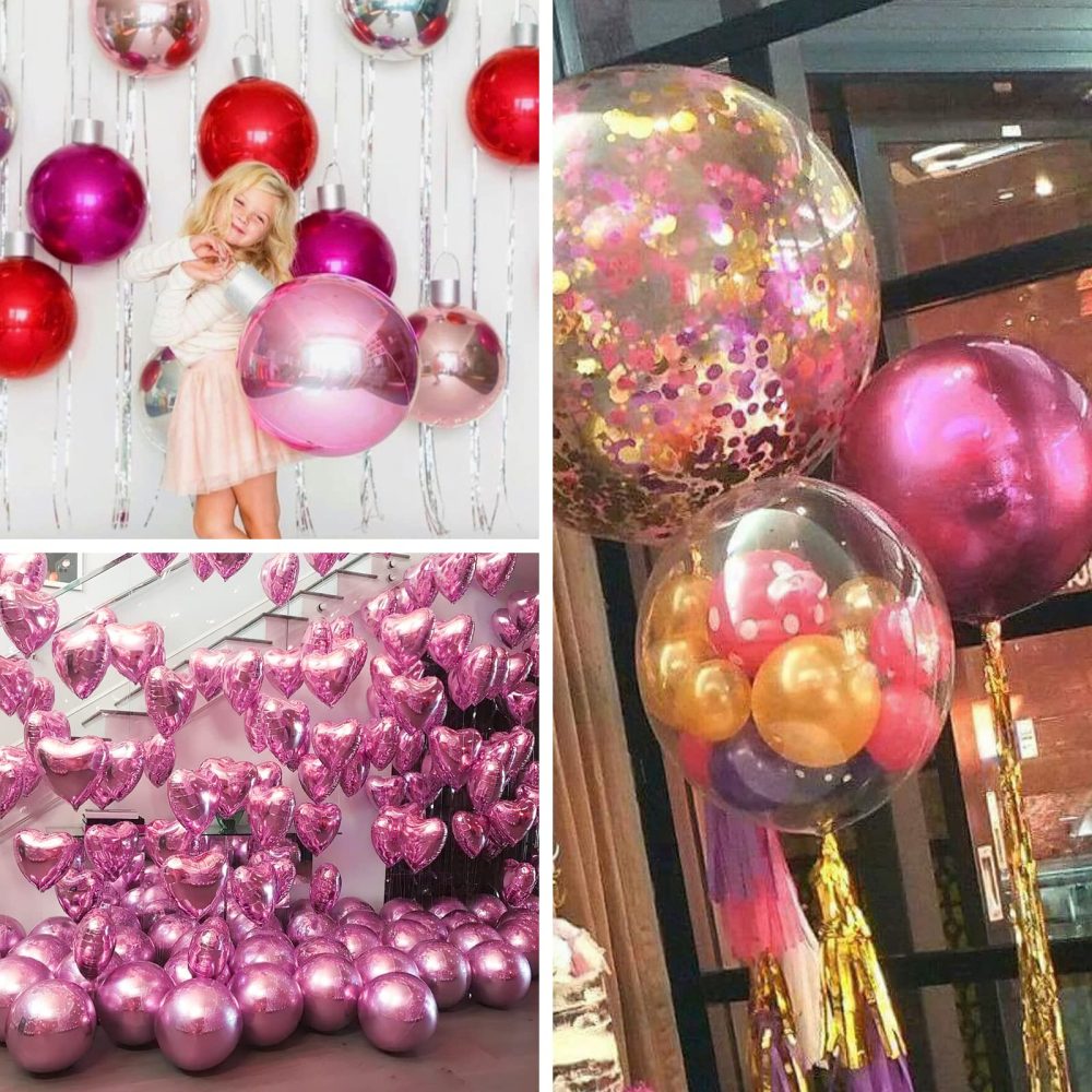 PartyWoo Pink Balloons, 6 pcs Pink Birthday Decorations, 22 inch Giant 4D Foil Balloons and Ribbon, Large Mylar Balloons, Metallic Pink Balloons for Baby Shower Decorations, Baptism Decorations, 1302 - Image 2