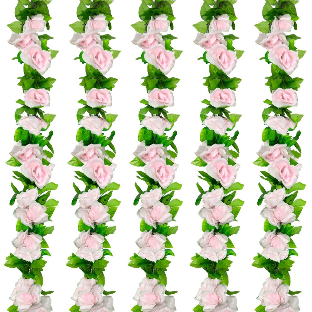 Huryfox Artificial Flowers Garlands - 5 Strand 230cm Long Artificial Flower Vines for Decorations, Faux Pink Rose Floral Arch with Realistic Design for Home, Garden, Indoor/Outdoor Weddings, Parties