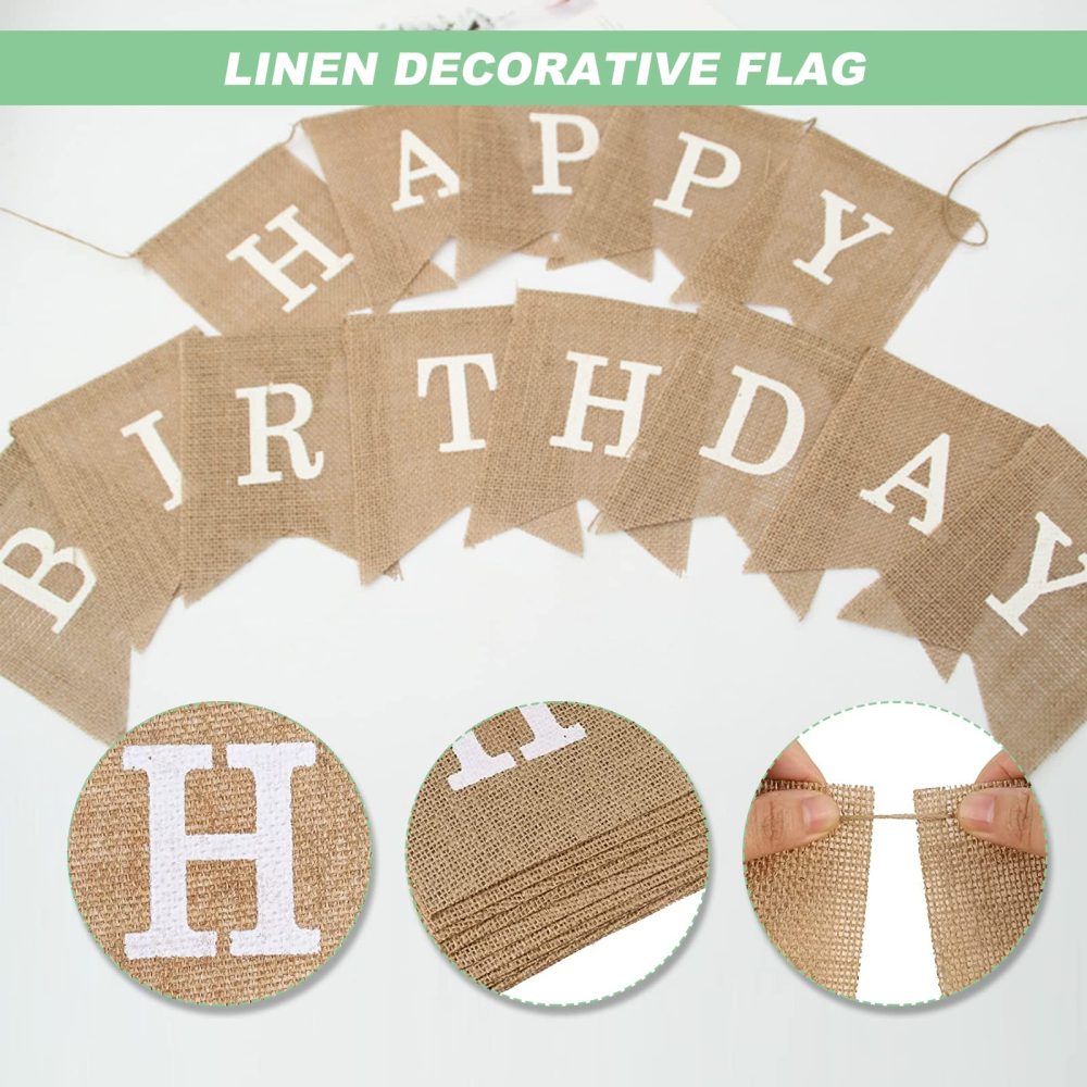 Happy Birthday Bunting Banner, 6.6 Ft Hessian Happy Birthday Banners Cloth Vintage Burlap Bunting Swallowtail Flag for Happy Birthday Decorations - Image 4