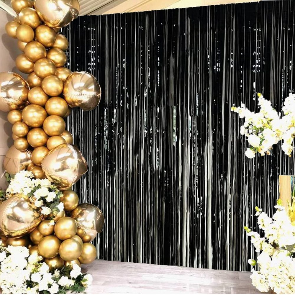 AMZJIMTOP Black Tinsel Foil Fringe Curtain Party Decorations 2Pcs 3.3ft *6.6ft Metallic Tinsel Curtains Streamers Party Backdrop Foil Curtain for Birthday Party Wedding Holiday Decoration - Image 4