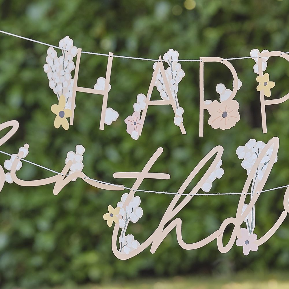 Ginger Ray Floral 'Happy Birthday' Letter Banner Garland Bunting Hanging Decoration 1.5m, Pastel - Image 5