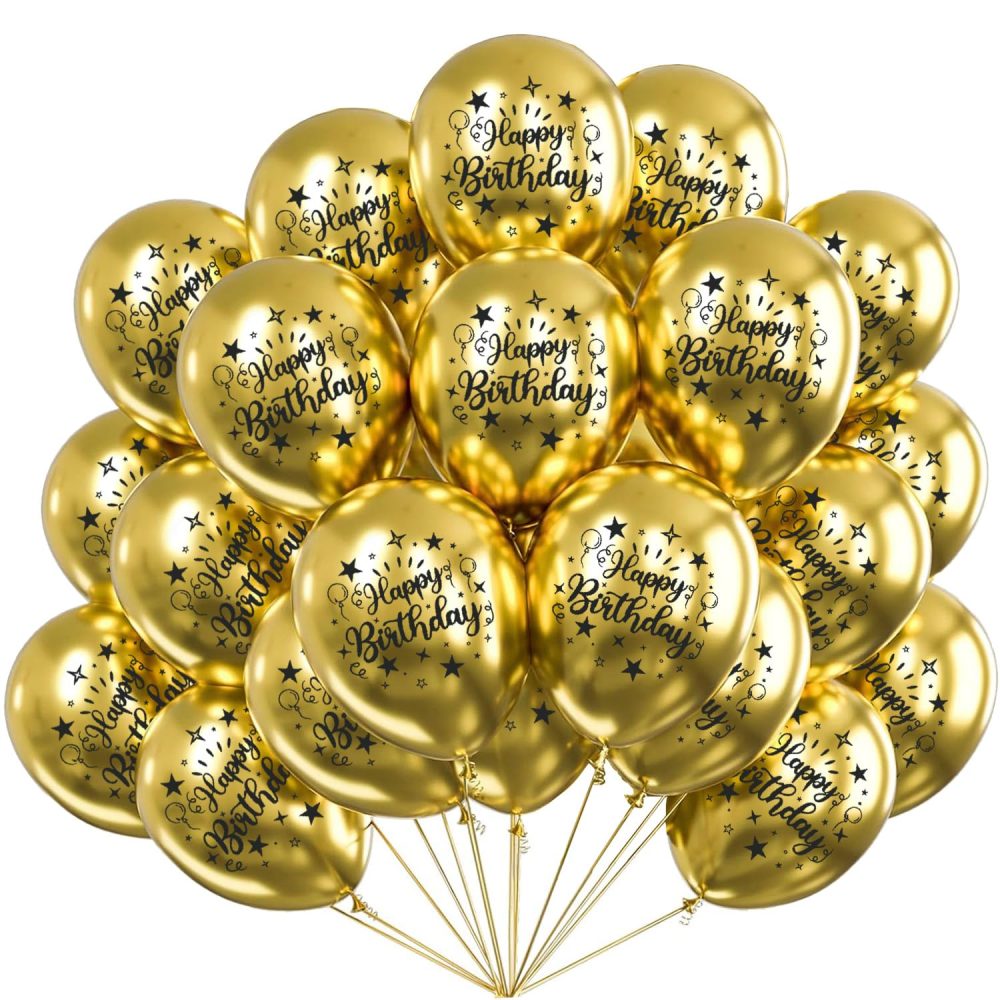 Jwssor Birthday Balloons,20pcs Metallic Gold Balloons,12inch Happy Birthday Balloons for Women Men Birthday Party Decoration