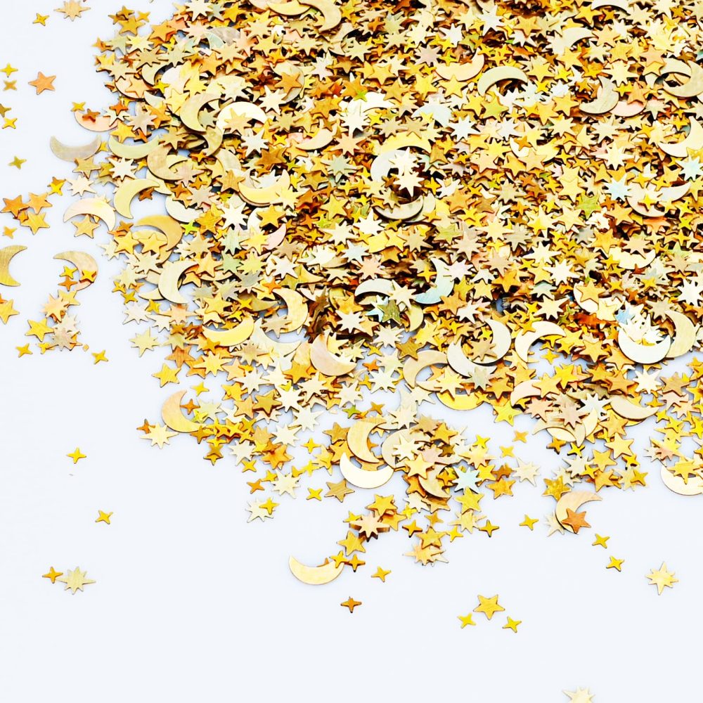 30g Star Confetti Gold Star and Moon Table Confetti, Metallic Glitter Foil Sprinkles Confetti, Sequins Star Moon Confetti for Birthday Wedding Party Halloween Christmas DIY Decoration