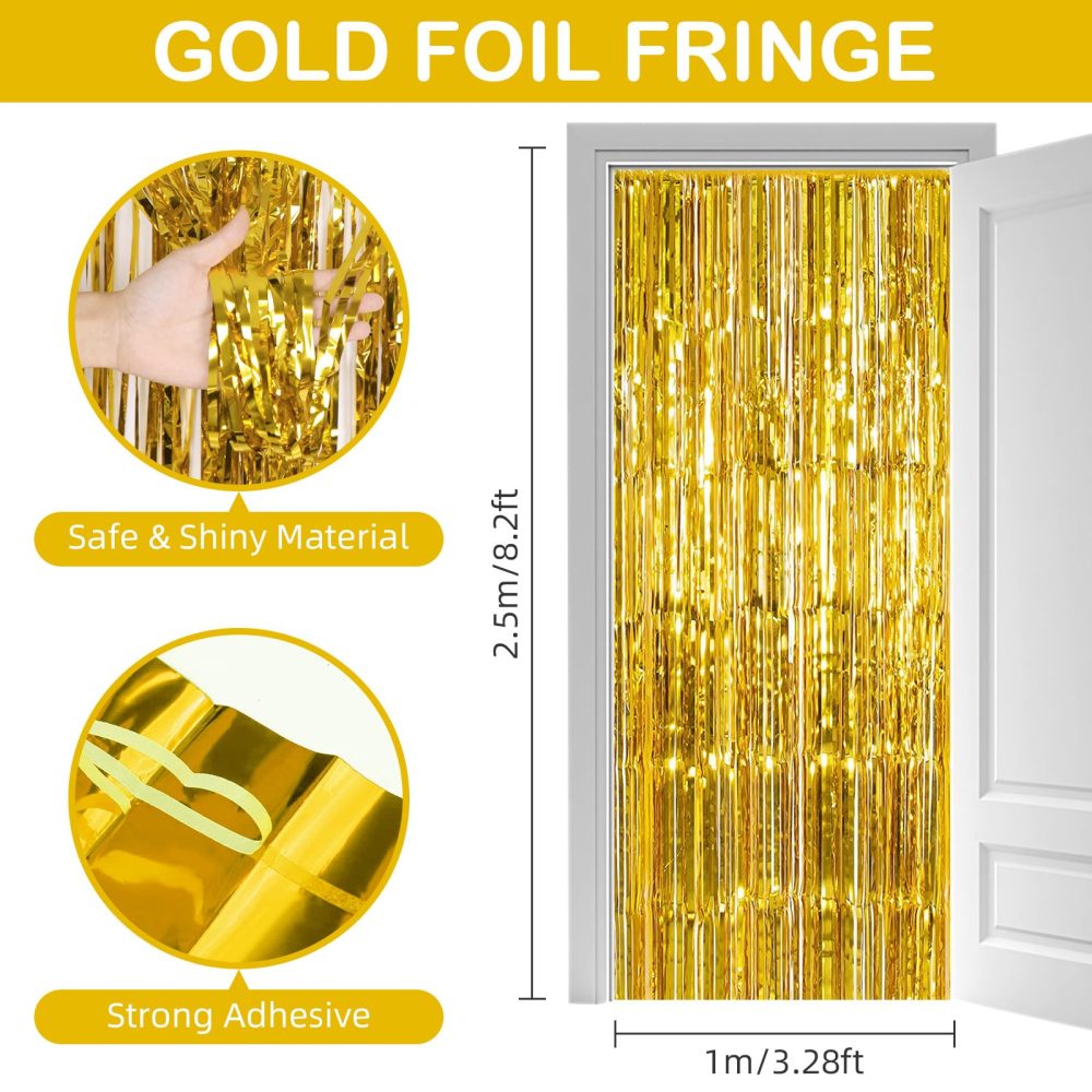 30 Pack Gold Foil Fringe Curtain Backdrop, 3.3x8.2 Feet Metallic Tinsel Streamer Curtains Photo Booth Props for Birthday/Wedding/Graduation/Baby Shower/Christmas/New Year/Disco Party Decorations - Image 6