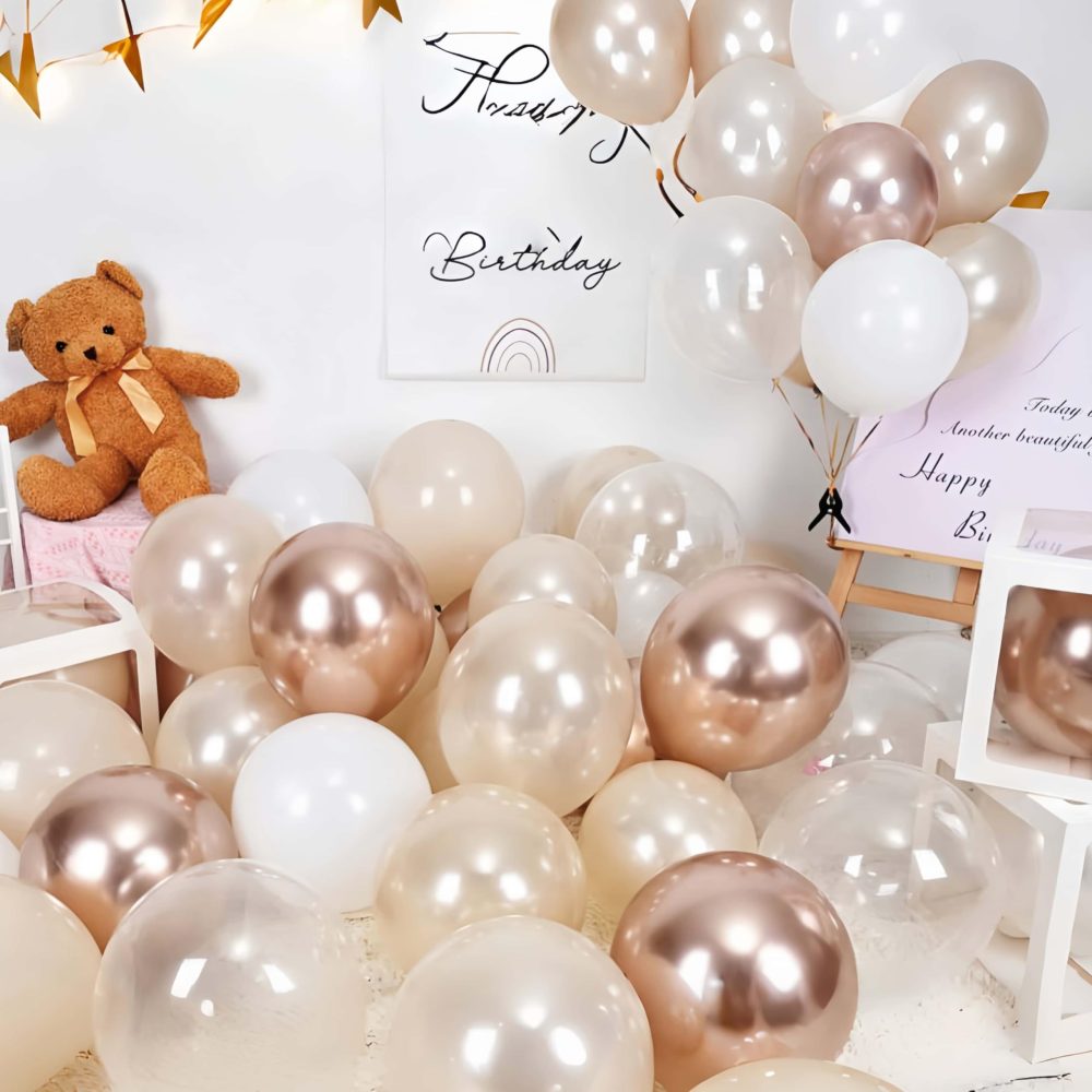 Cream White and Gold balloons, Sand White Nude Gold Clear Balloons, Metallic Champagne Gold Pearl White Sand Balloons, Ivory Beige Balloons for Engagement Neutral Bride Baby Shower Boho Decorations - Image 3