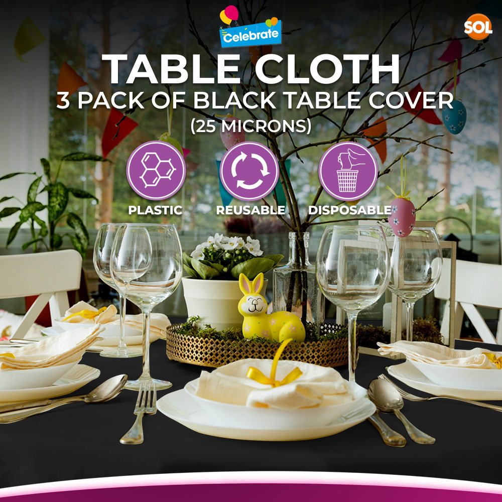 SOL 3pk Black Round Table Cloth Disposable | 140cm Halloween Party Round Tablecloths For Circular Table Cloth Round Table Cloths Circular Tablecloth | Black Round Table Cloth Black Round Tablecloth - Image 7