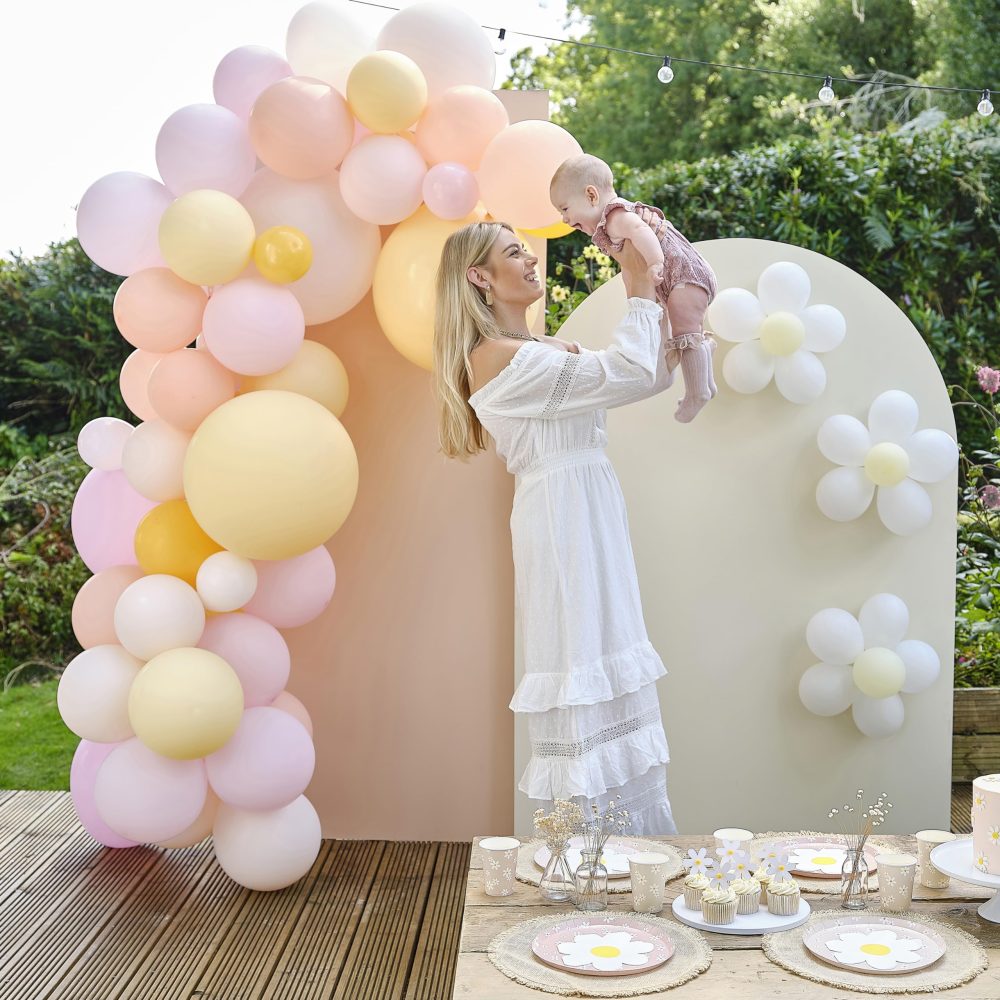 Ginger Ray Cream, White & Yellow Daisy and Felt Balls Garland Hanging Decoration 1.5m on Cotton Twine, Pastel - Image 3