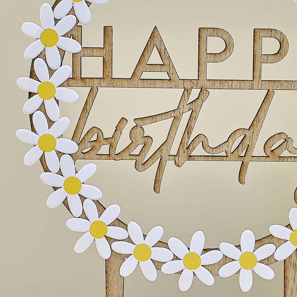 Ginger Ray Happy Birthday' Cake Topper with Paper Daisies Trim and Wooden Picks 17.8cm, Pastel - Image 5