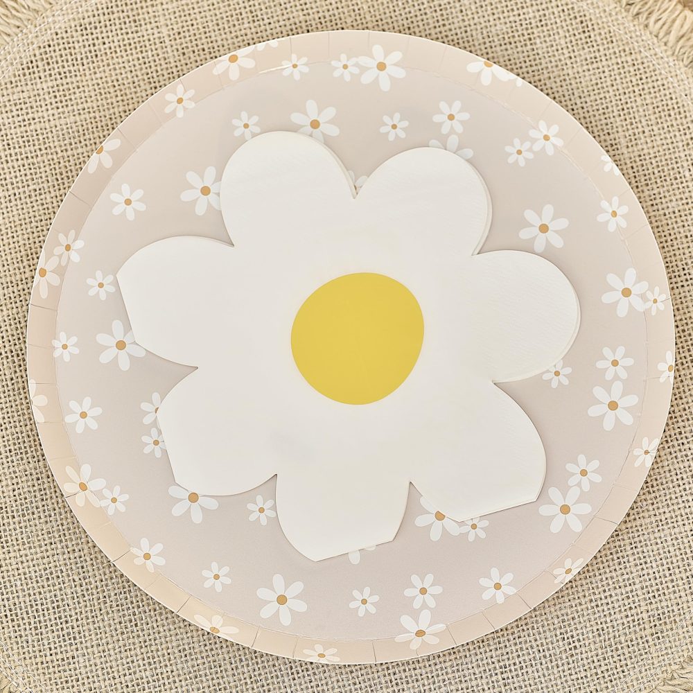 Ginger Ray Daisy Flowers Shaped Paper Luncheon Napkins Party Tableware 8 Pack, Pastel