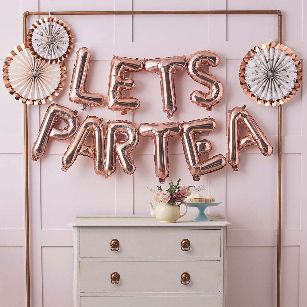 Ginger Ray Rose Gold Foiled Lets ParTea Decorative Balloon Bunting Tea Party