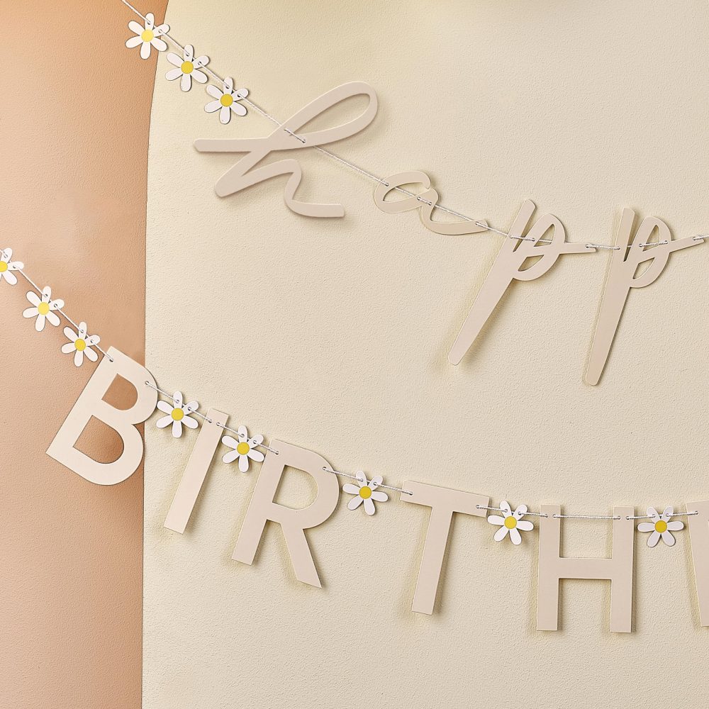 Ginger Ray Daisy Flowers 'Happy Birthday' Letter Banner Bunting Garland Hanging Decoration 1.5m, Pastel - Image 5