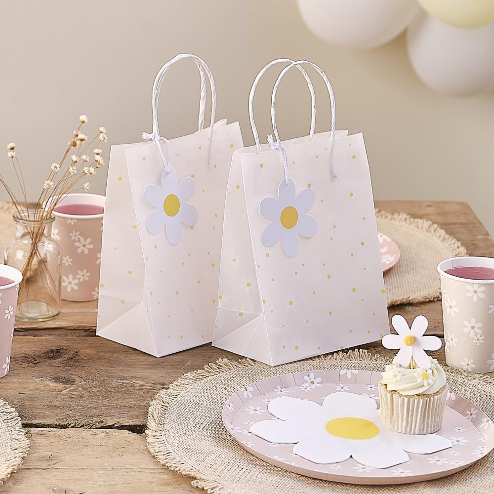 Ginger Ray Print Vellum Paper Party Bags with Raffia Handles and Daisy Gift Tags 5 Pack, Pastel - Image 5