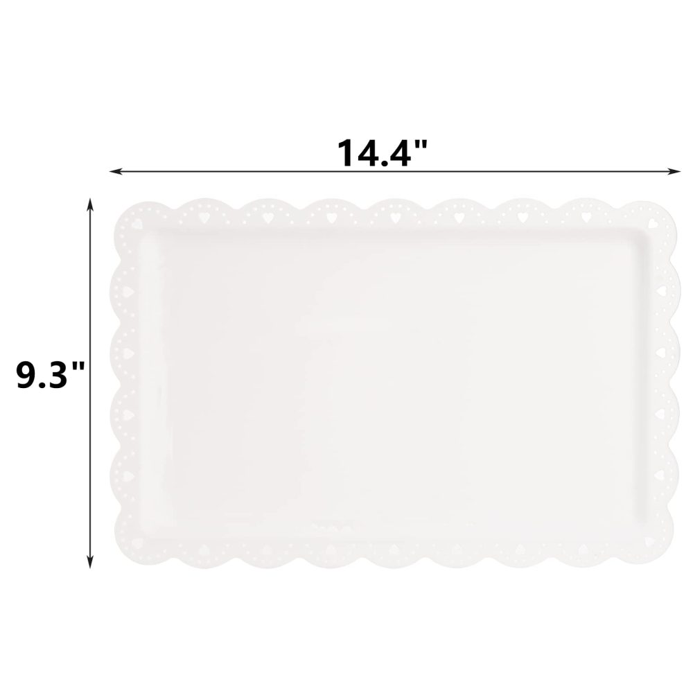 Peohud 12 Pack White Plastic Serving Food Tray, Disposable Serving Platters and Trays with Lace Rim, Rectangle Plastic Trays Serving Platter for Party, Wedding, Fast Food, Restaurant,14.4" x 9.3" - Image 6