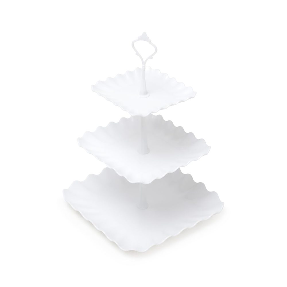 Pukkr Cake Stand & Appetiser Tray Set | 5 Piece | Plastic Cupcake 3-Tier Display | Party Christmas Birthday (Square) - Image 7