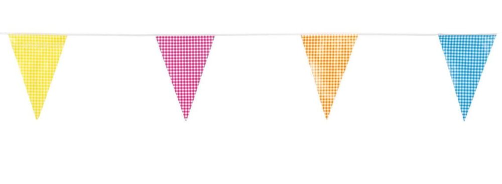 10 Metre Coloured Gingham Bunting with 20 Triangle Pennant Flags Vintage Hanging Garland Banner Kids Party Fete Fair Event Decoration Multi Colour 32ft - Image 2