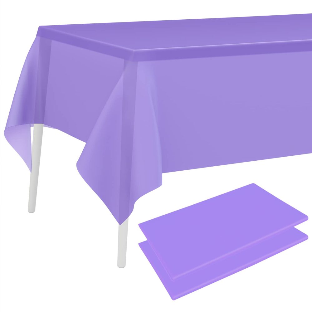 PLULON 2Pcs Purple Tablecloth Plastic Table Cover 137 x 274cm Rectangle Table Cover for Wedding Birthday Party Home Table Decorations