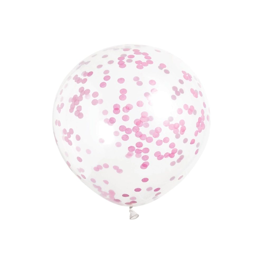 Hot Pink Confetti Clear Latex Balloons (30cm) Pack of 6 - Transparent Premium Latex, Perfect for Parties & Celebrations