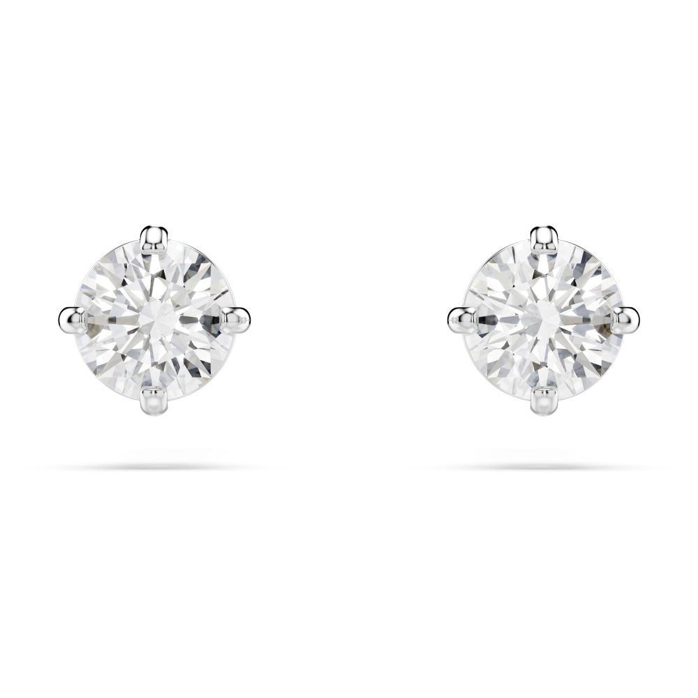 Swarovski Attract stud earrings, Round cut, Small, White, Rhodium plated