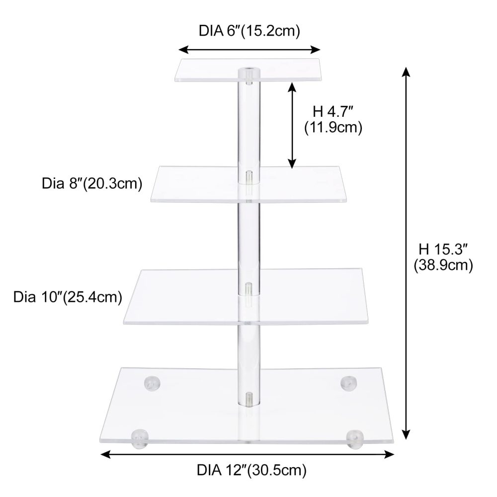 AMEITECH Cupcake Stand with Base, 4-Tier Square Acrylic Cupcake Display Stand Dessert Tower Pastry Stand Premium Cupcake Holder for Wedding Birthday Theme Party - Transparent - Image 8