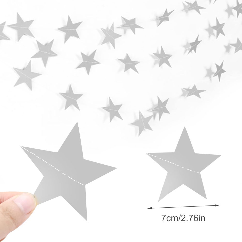 52 Feet Reflective Star Paper Garland, Glitter Star Bunting Banner Hanging Decoration Twinkle Little Star Party Garlands Star Garland Streamer Kit For Birthday Wedding Banner Backdrop (Silver) - Image 6