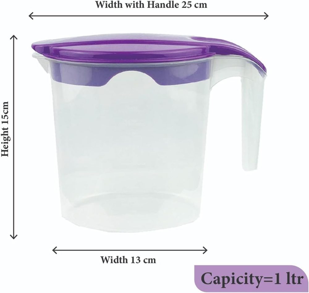 3 x Plastic 1 litre Jugs with Coloured Lid - Squash Water Fruit Juice - Image 3