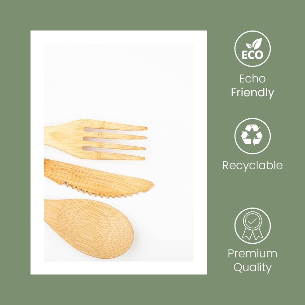 Premium Wooden Disposable 300pcs Cutlery Set Eco Friendly 100 Knives 100 Forks 100 Spoons Perfect for Parties Picnics Office - Image 4