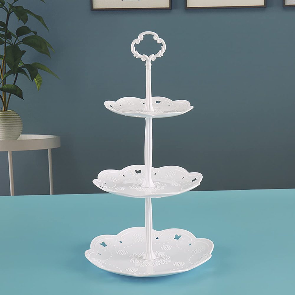 Quanerba (3 Pack 3 Tiers Cake Display Stand, Cake Display, Reusable Fruit Dessert Candy Buffet Tea Cookies Door For Baptism Baby Birth Blue Communion Wedding Graduation - Image 6