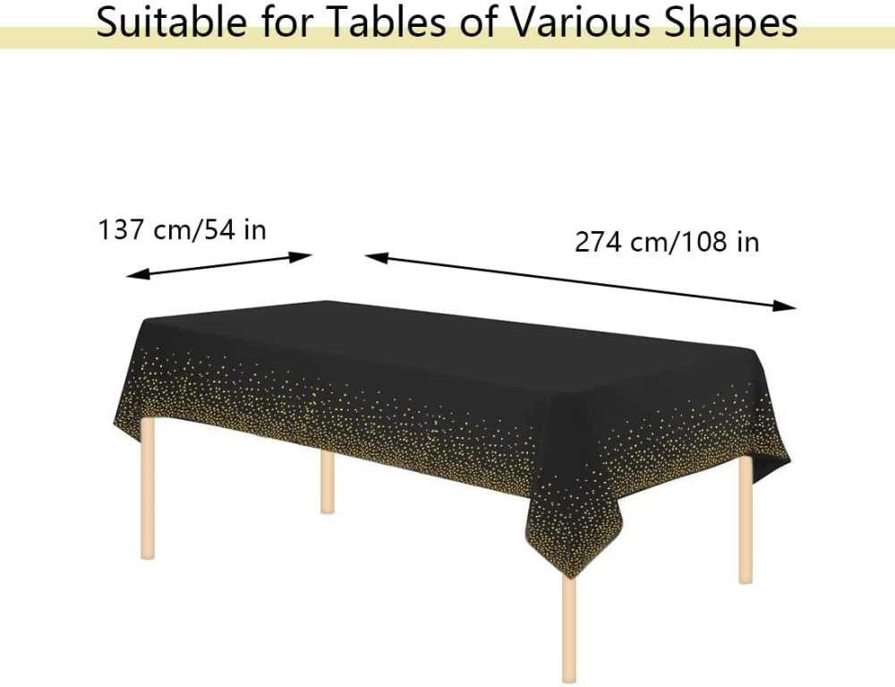 10 Pack Dot Tablecloths Table Covers Disposable Tablecloths Parties Wipeable Plastic Tablecloth Waterproof Party Tablecloths for Indoor or Outdoor Birthdays Weddings Christmas Black Gold(137*274 cm) - Image 6