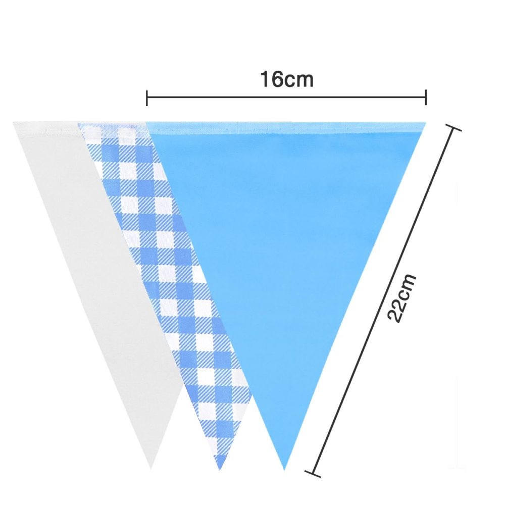 20m 52pcs Blue White Plaid Pennant Bunting,16×22cm Polyester Fabric Reusable Triangle Flags Banner for Indoor Outdoor Birthday Kid Party Decorations - Image 5