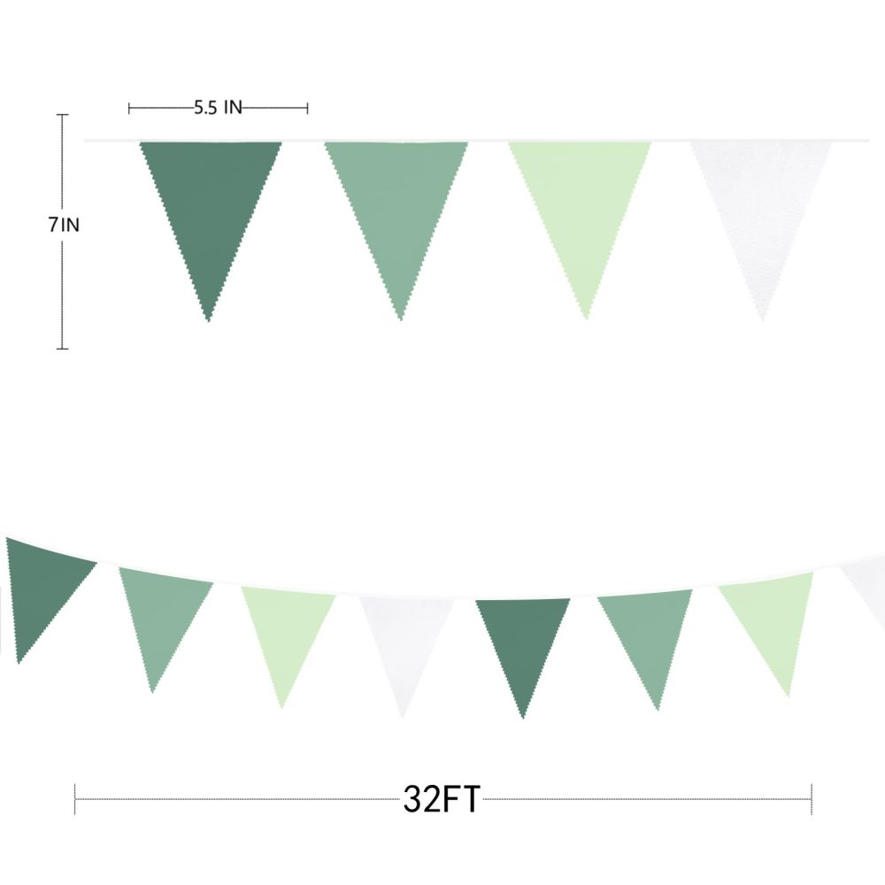 32Ft Sage Green Bunting Banner Party Decorations Avocado Green Fabric Triangle Flag Pennant Garland Streamer for Birthday Wedding Spring Summer Golf Jungle Baby Bridal Shower Outdoor Hanging Decor - Image 7