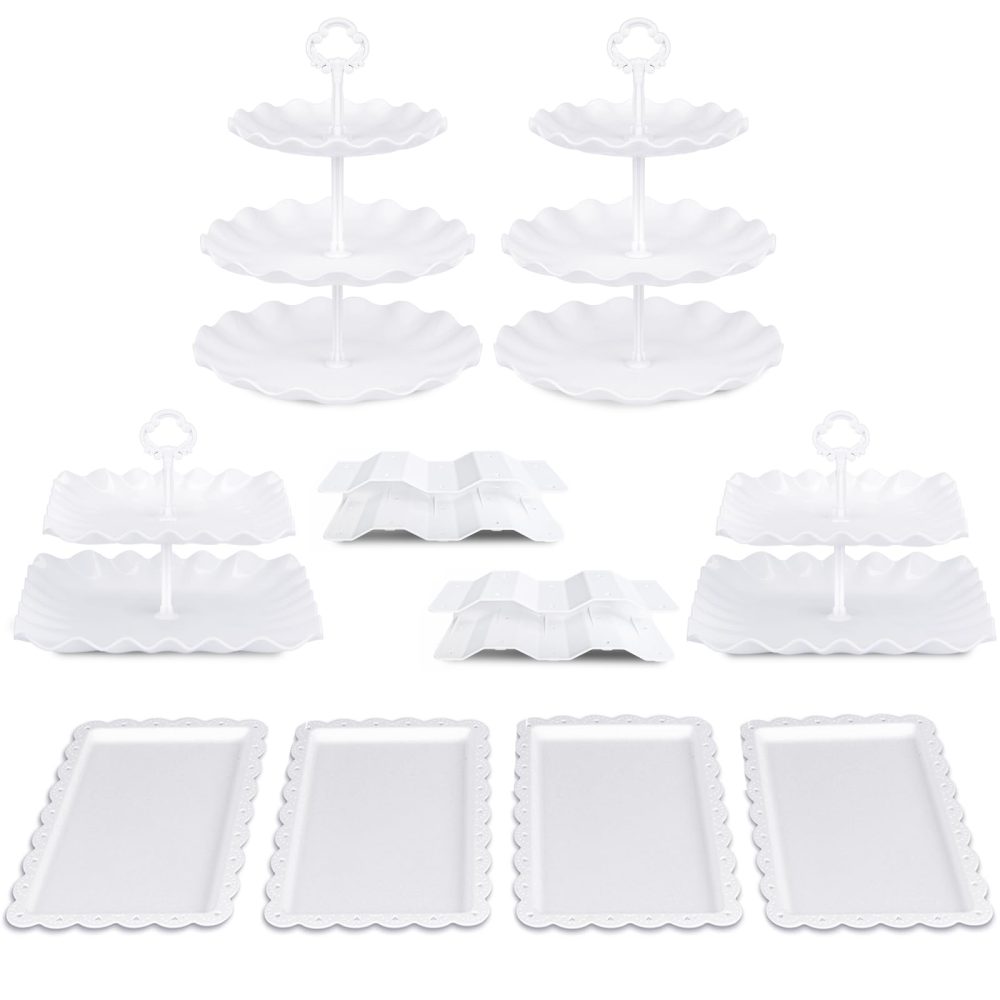 NWK Pack of 10 Reusable Cake Stand, Cupcake Stand, with 2X Large 2-Tier Cupcake Stands + 2X Large 3-Tier Cupcake Stands + 4 x Appetizer Trays +2 x Cake Pop Stands Perfect for Birthday - Image 9