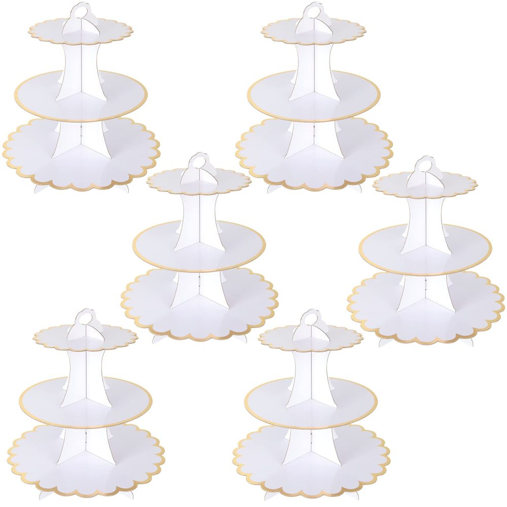 JMIATRY 6 Pack Cardboard Cupcake Stand 3 Tier, White Cake Stand, Afternoon Tea Stands Cardboard, Round Dessert Tower for Afternoon Tea, Birthday Party, Wedding and Baby Shower