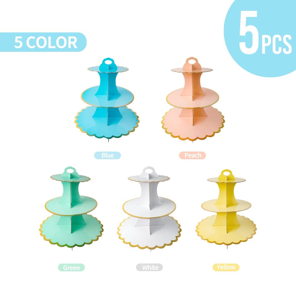 5 Set of Cake Stands for Afternoon Tea, 3-Tier Cake Stand Cardboard Cupcake Stands Round Dessert Tower for Birthday Party, Wedding, Anniversary - Image 8