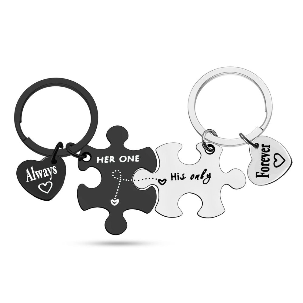 Heigebi Couples Gifts for Boyfriend from Girlfriend 2PCS Matching Puzzle Key Chain Romantic Keyring Relationship Gifts for Couples Christmas Valentine Day Wedding Anniversary Birthday Engagement