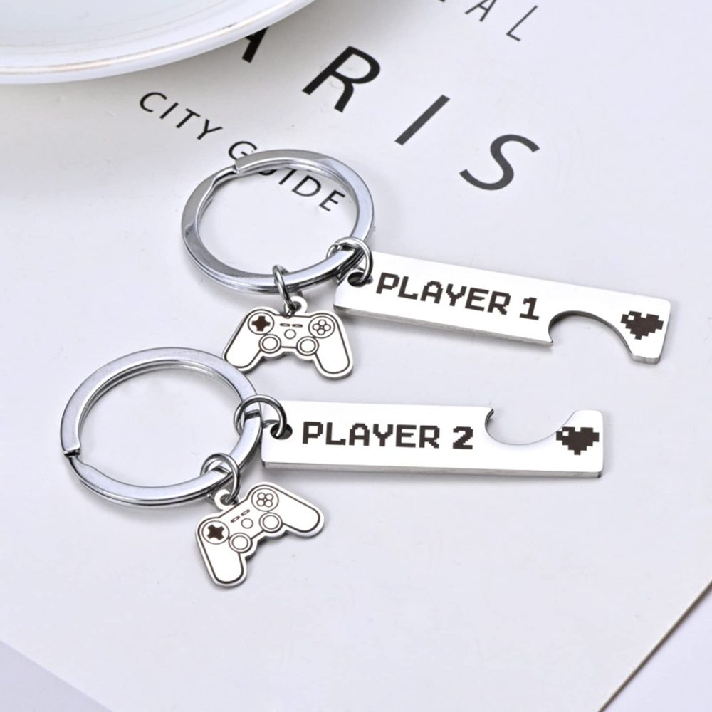 JEKUGOT 2 pieces Couples KeyRings Gifts Gifts for Boyfriend Gift Girlfriend Gift Gamer Couple Gift Romantic Anniversary Valentine's Day Gift Keychain with Silver Heart - Image 4