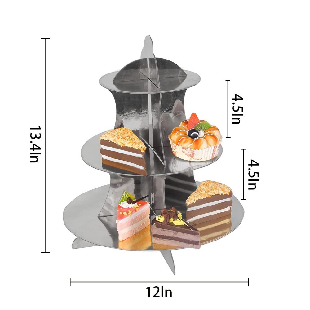 WUWEOT 4 Pack Round Cardboard Cupcake Stand, 3-Tier Silver Cupcake Holder Dessert Tower for 24 Cupcakes, Perfect for Wedding, Birthday Party, Baby Shower and Graduation - Image 2