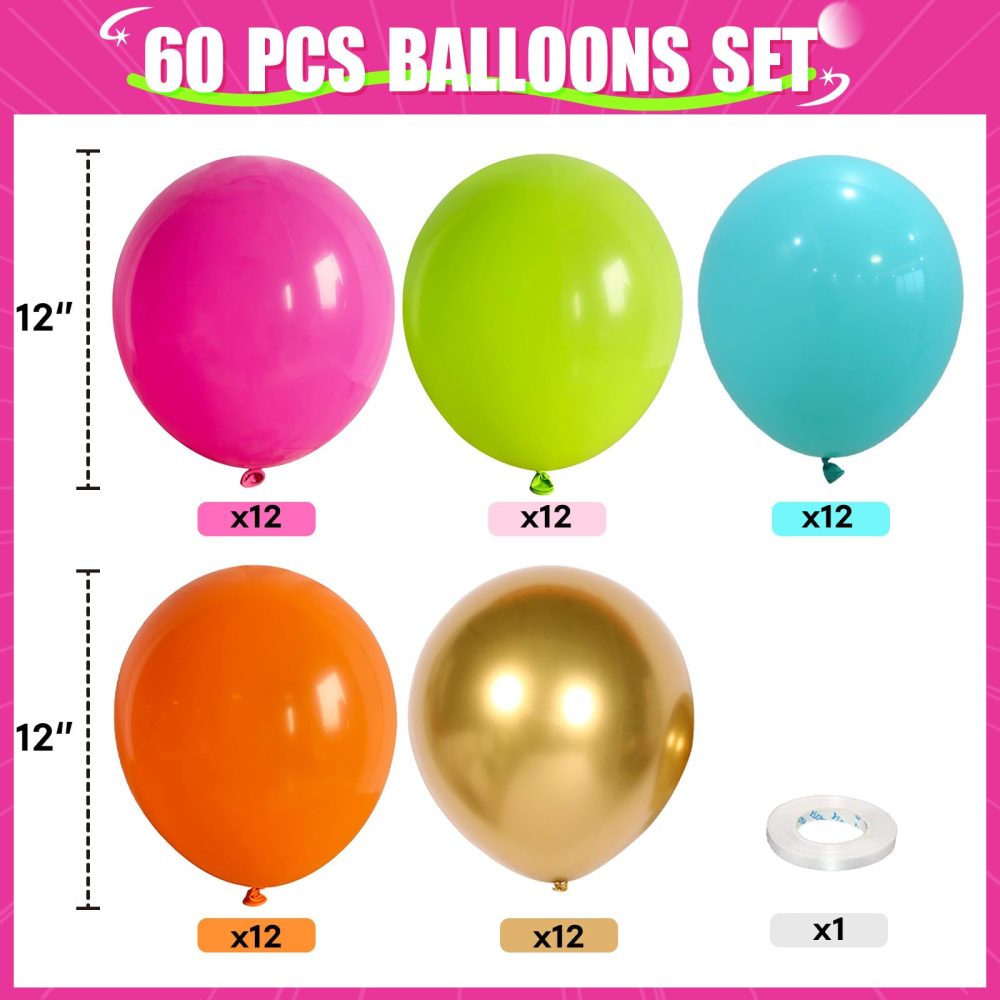 HILAVO Tropical Balloons Kit, 60 PCS 12Inch Hawaiian Balloons Hot Pink Orange Teal Green Gold Latex Colorful Balloons for Baby Shower Summer Birthday Party Tropical Aloha Luau Pool Party Decorations - Image 8