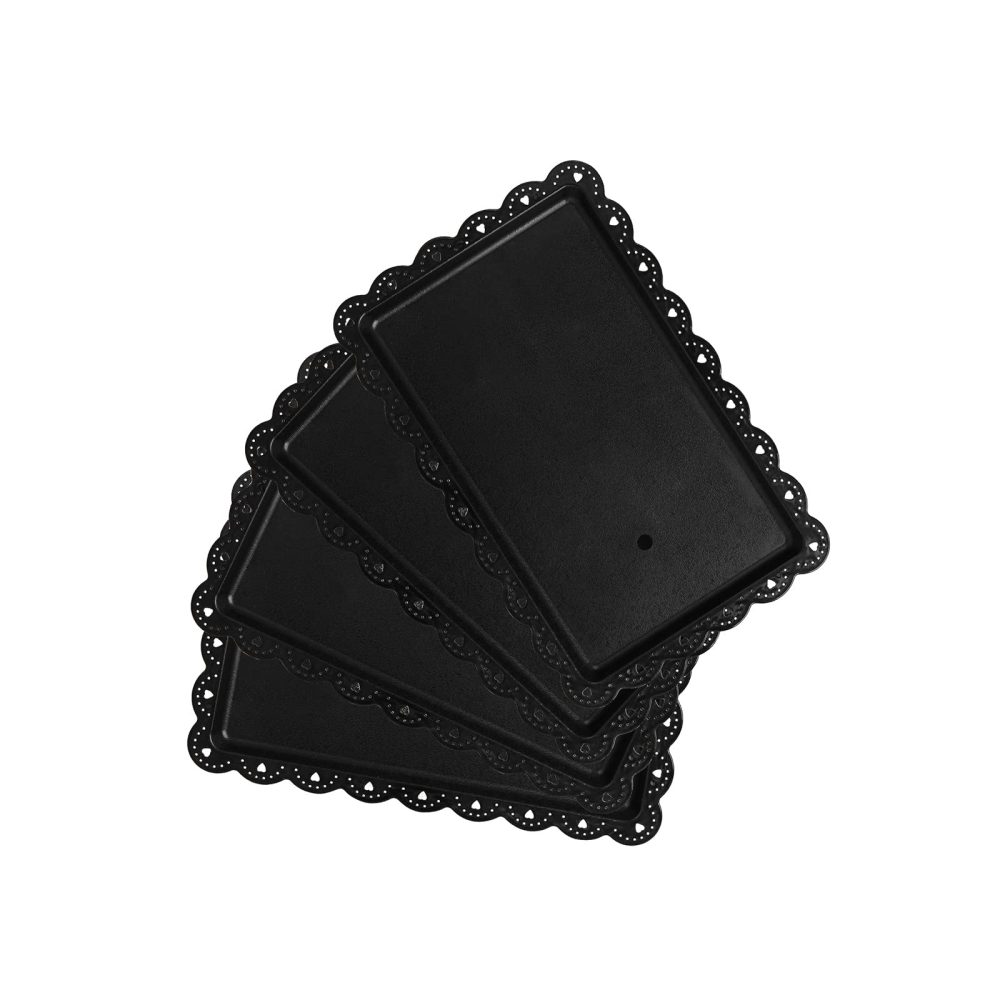 Plastic Serving Trays Food Tray - 14" x 9" Black Rectangle Serving Platter for Party | Cafeteria | Kitchen | Restaurant - Set of 4 Small Flat Trays for Dessert | Fruit | Cookie | Snack | Appetizer