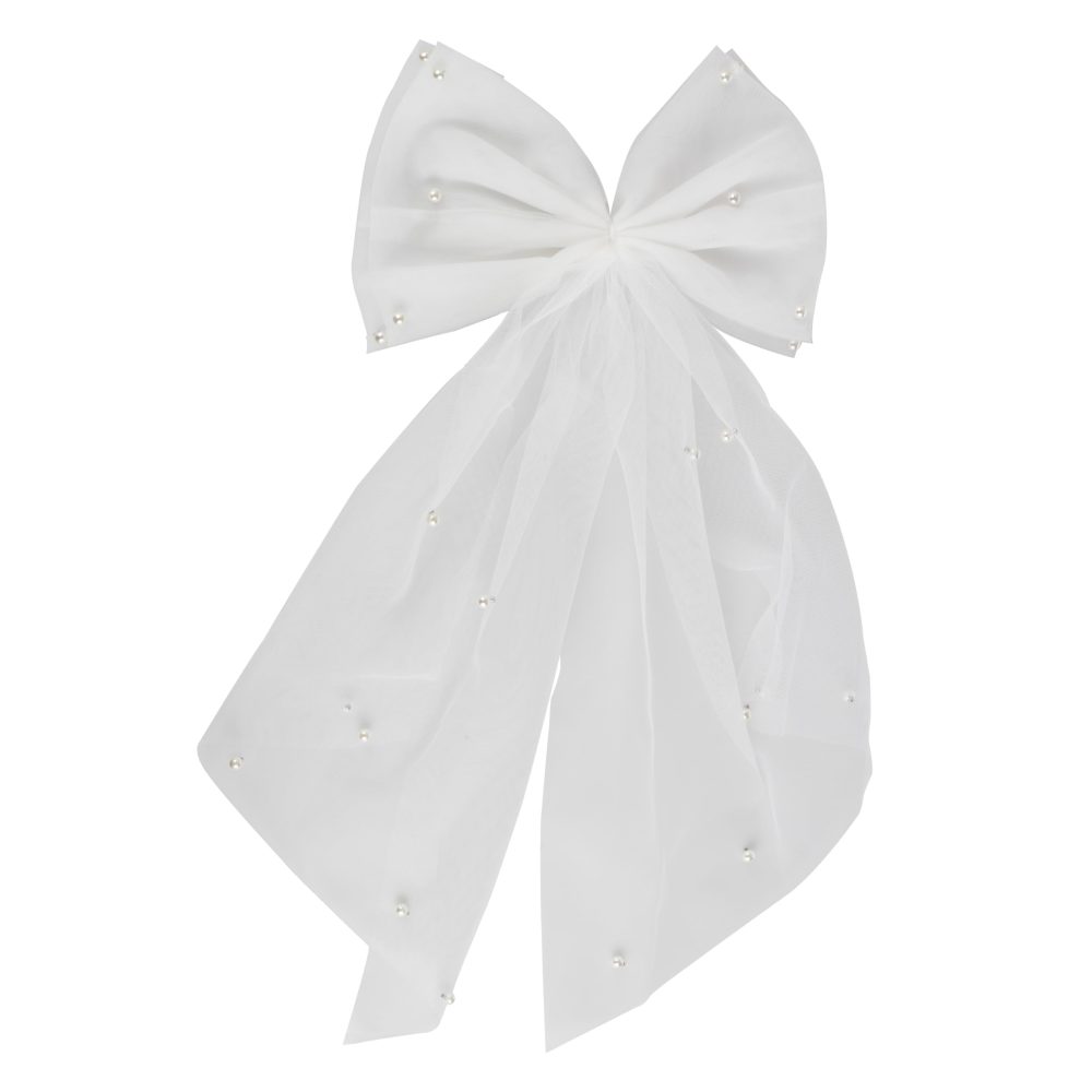 Ginger Ray Bride to Be White Tulle Bow with Faux Pearl Embellishments and Hair Clip to Attach Hen Party Wearable 46cm - Image 3