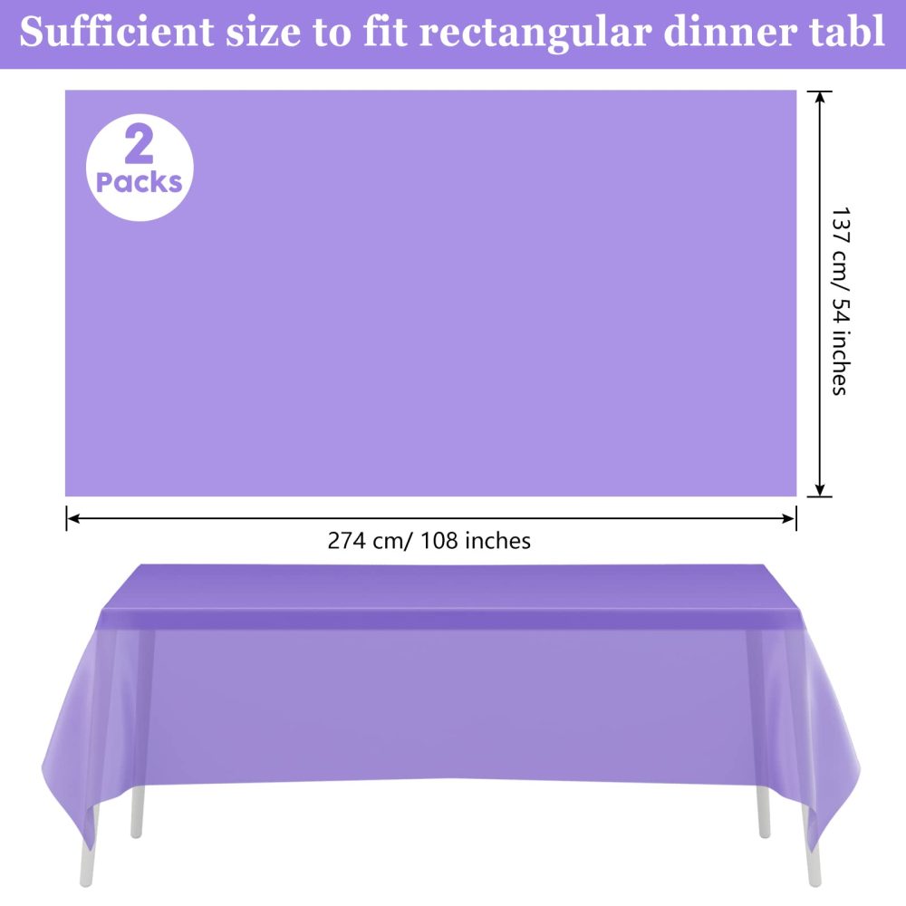 PLULON 2Pcs Purple Tablecloth Plastic Table Cover 137 x 274cm Rectangle Table Cover for Wedding Birthday Party Home Table Decorations - Image 6