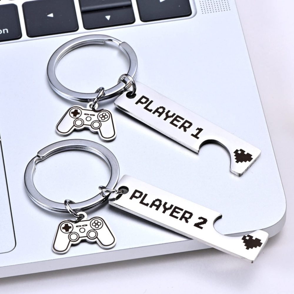 JEKUGOT 2 pieces Couples KeyRings Gifts Gifts for Boyfriend Gift Girlfriend Gift Gamer Couple Gift Romantic Anniversary Valentine's Day Gift Keychain with Silver Heart - Image 3