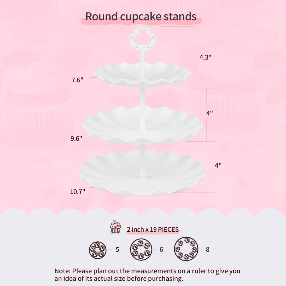 NWK Pack of 10 Reusable Cake Stand, Cupcake Stand, with 2X Large 2-Tier Cupcake Stands + 2X Large 3-Tier Cupcake Stands + 4 x Appetizer Trays +2 x Cake Pop Stands Perfect for Birthday - Image 8