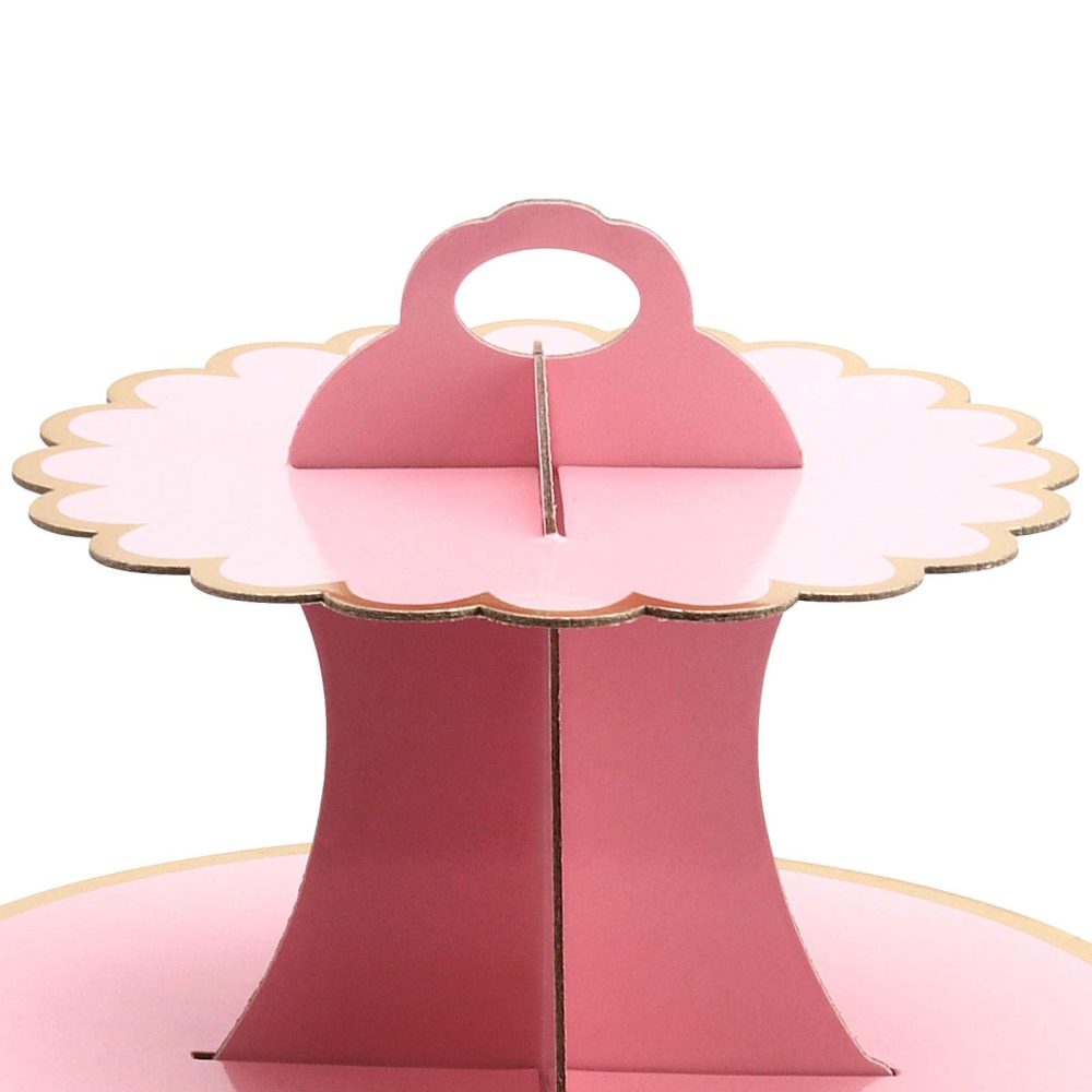 HEIHAK 6 Pack 3 Tier Cardboard Cupcake Stand, Pink and Blue Round Dessert Tower Cupcake Holder for Afternoon Tea, Birthday and Wedding - Image 5