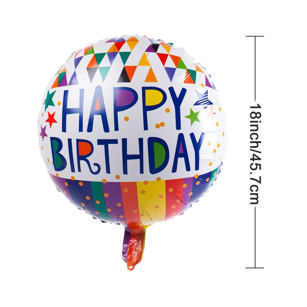 Happy Birthday Foil Balloons Round Mylar Helium Balloon Party Decorations Supplies 18 Inch Pack of 6 - Image 7